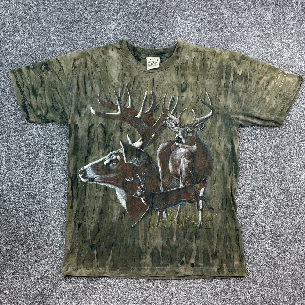 Vintage Habitat Deer Shirt Mens Large Green Tie Dye Buck Hunting Nature Outdoors